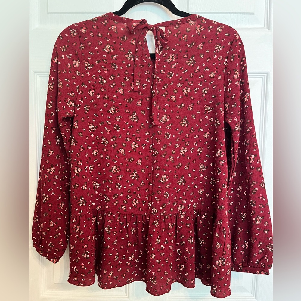 Orange Creek | Maroon Red Floral Peplum Blouse | Small - Picture 4 of 8